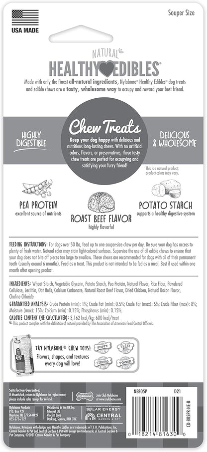 Nylabone Healthy Edibles Natural Dog Chews Long Lasting Roast Beef Flavor Treats for Dogs, X-Large/Souper (1 Count)