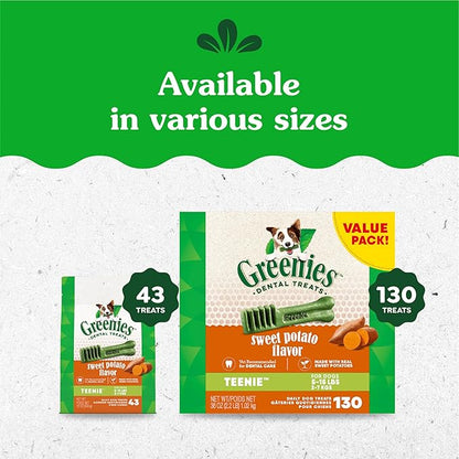 Greenies Teenie Natural Dog Dental Treats, Sweet Potato Flavor, 12 oz. Pouch (43 Treats)