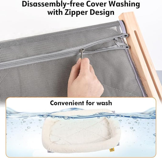 AMOSIJOY Cat Sill Window Perch Sturdy Hammock Seat with Cushion Bed Cover, Wood & Metal Frame for Large Cats, Easy to Adjust Windowsill, Bedside, Drawer and Cabinet (L)