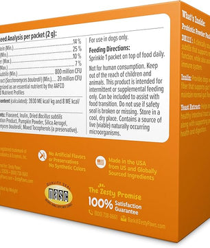 Zesty Paws Powder Probiotics for Dogs - Meal Topper for Digestive, Immune System Support - Premium DE111 Dog Probiotics for Digestive Health - Inulin Fiber & Yeast Extract - Pumpkin Flavor - 30 Ct