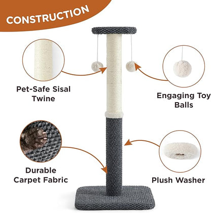 Lesure 34" Tall Cat Scratching Post - Highly Resistant Carpet Scratch Post, Premium Sisal Rope Scratch Posts Kitten and Adult Cats, Sturdy Large Scratch Pole with Hanging Ball, Grey