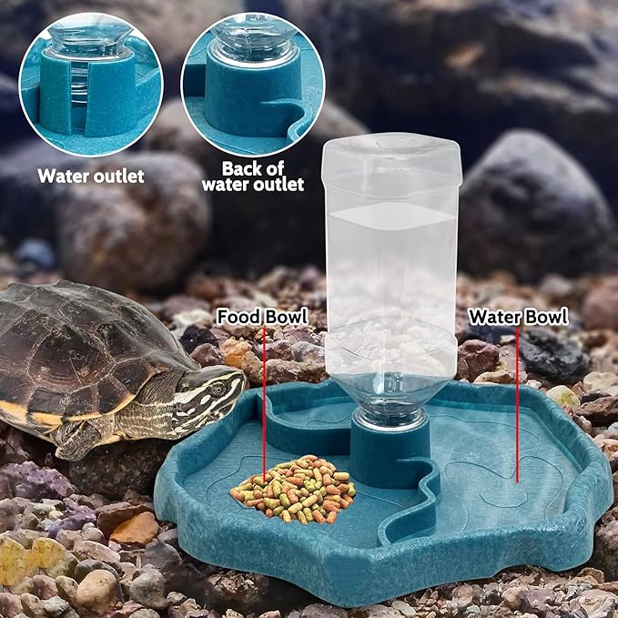 9oz Reptile Water Bottle, Turtle Automatic Feeders Waterer Food and Water Bowl pet Dispenser Bottle Feeding Dish for Lizard Tortoise Chameleon