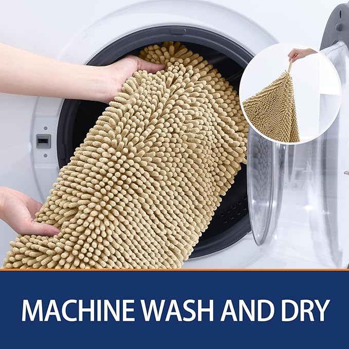 OLANLY Chenille Dog Bath Towel 31x13, Ultra Absorbent Quick Dry Pet Towel, Extra Soft Washable Plush Towel for Large Dogs & Puppies, Indoor Outdoor Use, Beige