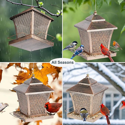 MYITYARD Bird Feeder for Outdoors Hanging, 4 lbs Large Capacity Metal Wild Bird Feeders - Vintage Bronze Finish Rust-Resistant Birdfeeder for Garden Yard Balcony Decor, Easy Fill