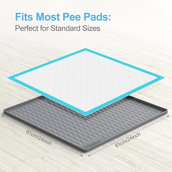 Pee Pad Holder for Dogs,Silicone Dog Puppy Pad Holder, 24 x 24 No Spill Raised Lip High Edge,Portable, Leak-Proof Mat Holder for Dog Training Pads,Square Potty Trays for Home Floor Protection