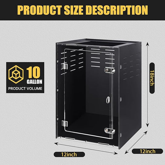 10 Gallon Reptile Tank - 12x12x18 Crested Gecko Tank Enclosure - Acrylic Habitat with Ventilation for Lizard, Spiders & Snakes