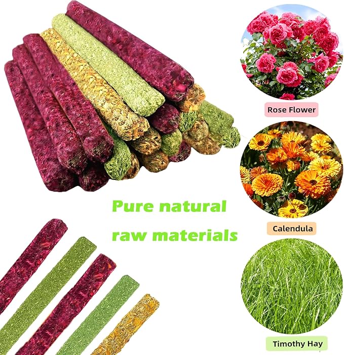Rabbit Toys,Timothy Hay Stick for Guinea Pig Toy Bunny Chew Toys for Teeth Grinding Hamster Alfalfa Bite Treat Rabbit Molar Food Snack for Pet Rat Chinchilla Squirrel Gerbil-46PCS