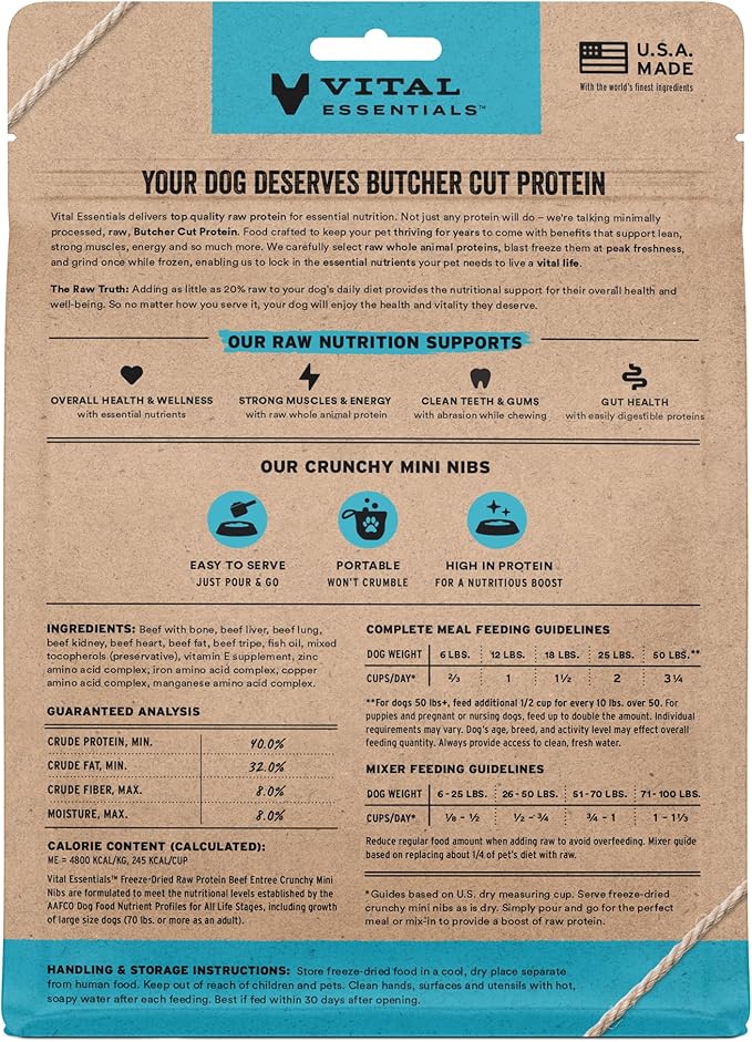 Vital Essentials Freeze-Dried Raw Beef Meal or Mixer Dog Food Crunchy Mini Nibs, 5.5 oz