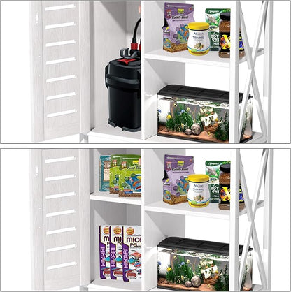 20-29 Gallon Fish Tank Stand, Aquarium Stand with Cabinet Accessories Storage, Heavy Duty Metal Frame, 31.49" L*15.74" W Tabletop, 330LBS Capacity,White PG07YGW