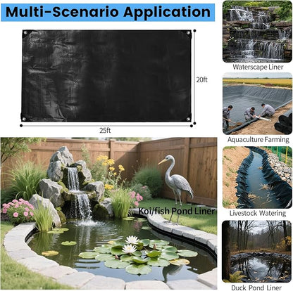 10 x 20 FT Pond Liner, 28 Mil Pond Liners for Outdoor Ponds, HDPE Pond Liner Leakproof Ecofriendly Easy Cut, Fish Pond Liner for Garden Ponds, Fish Ponds, Water Features