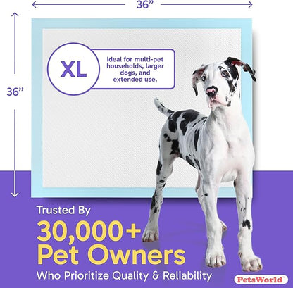 PETSWORLD Giant Dog Potty Pads, Odor-Eliminating, 36" x 36", Ultra Absorbent 5-Layer Leak-Proof Training Pads for Dogs & Cats (36x36, 300 Count)