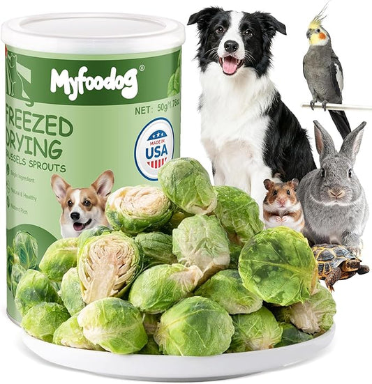 Freeze Dried Brussels Sprouts for Dog, Single Ingredient, Nutrient Rich, Low Calorie Dog Treats Snack, Also for Rabbits, Birds, Turtles & Guinea Pigs (50g)