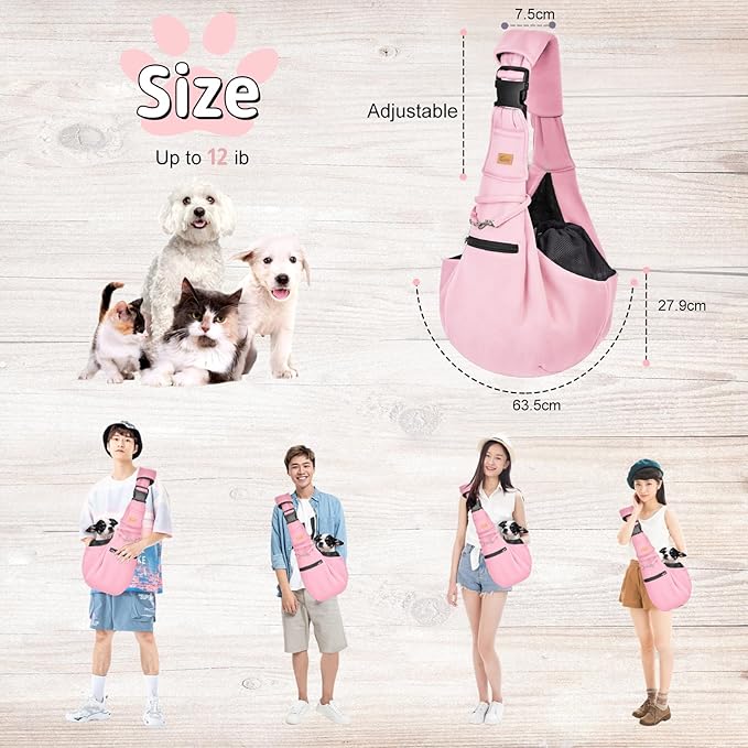 CUBY Dog and Cat Sling Carrier - Hands Free Reversible Pet Papoose Bag - Soft Pouch and Tote Design - Suitable for Puppy, Small Dogs Cats Outdoor (Pink Senior, Adjust Strap 2.0)