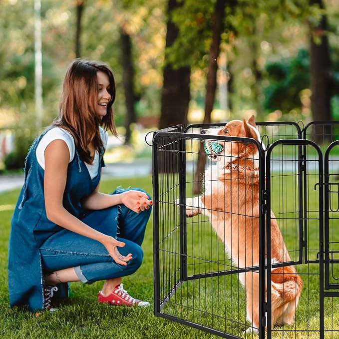 VEVOR Dog Playpen, 8 Pcs 24 x 24 in Panels Foldable Metal Pet Exercise Pen, Dog Fence Indoor and Outdoor Pen with Door, Storage Bag and Bottom Pad, Pet Playpen for Dogs, Cats and Other Small Animals