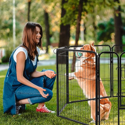 VEVOR Dog Playpen, 8 Pcs 24 x 24 in Panels Foldable Metal Pet Exercise Pen, Dog Fence Indoor and Outdoor Pen with Door, Storage Bag and Bottom Pad, Pet Playpen for Dogs, Cats and Other Small Animals