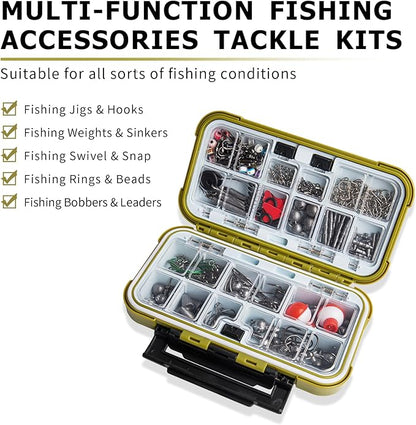 TRUSCEND Widely Used Fishing Tackle & Accessories Kit, Fishing Tackle Box with Tackle Included, Fishing Sinker Weight Hook Swivels Snap Leader Lures, Giftable Beginner Fishing Lures/Gear Set