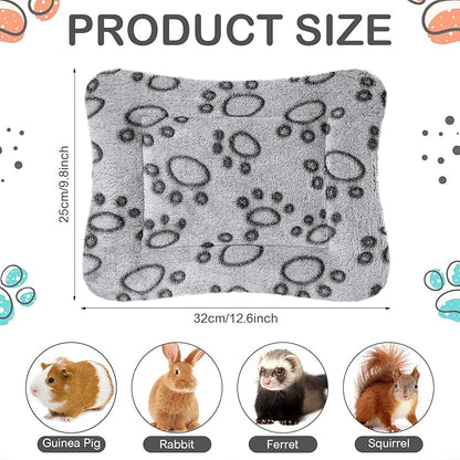 Haull 4 Pcs Waterproof Guinea Pig Bedding Winter Guinea Pig Bed Plush Cage Liners Soft Dog Cat Mat Reversible Winter Cozy Animal Pee Pad Hamster Bed Mat for Bunny(Gray Paw,13 x 10 Inch)