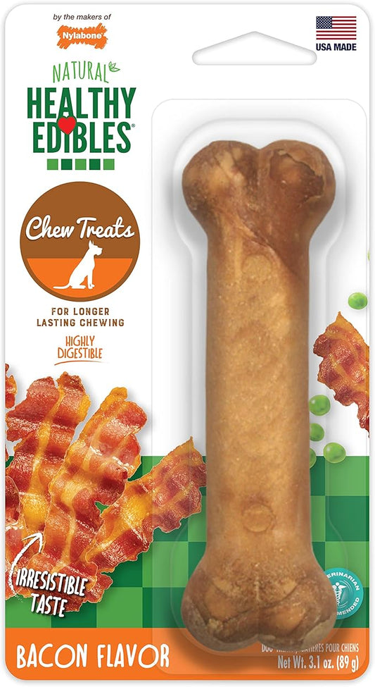 Nylabone Healthy Edibles Natural Dog Chews Long Lasting Bacon Flavor Treats for Dogs, Medium/Wolf (1 Count)