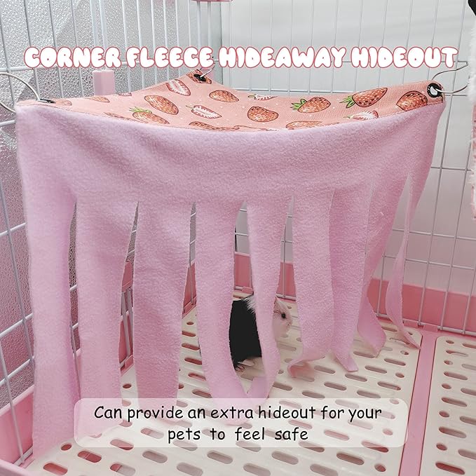 LYART Guinea Pig Rat Ferret Hammock and Warm Bed Small Pet Hideout Tunnel Cave Hanging Bunkbed Hammock Cage Toy for Hamster Sugar Glider Squirrel (2.Hammock & Hideout)