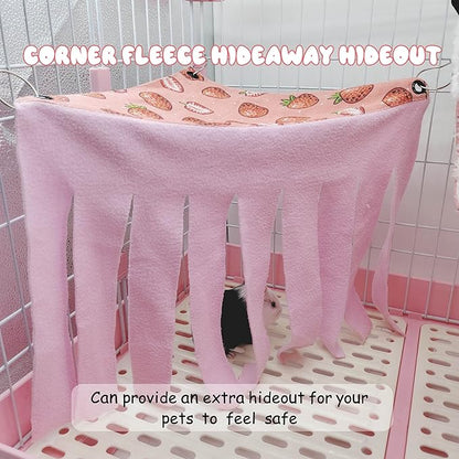 LYART Guinea Pig Rat Ferret Hammock and Warm Bed Small Pet Hideout Tunnel Cave Hanging Bunkbed Hammock Cage Toy for Hamster Sugar Glider Squirrel (2.Hammock & Hideout)