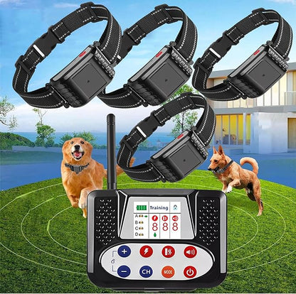 Wireless Dog Fence & Dog Training Collar 2 in 1, Electric Pet Boundary Container with Remote, Waterproof Receiver, Vibrate/Shock, Safe Effective, Stubborn Dog Fence System for Yard,for4dogs