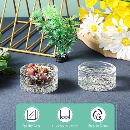 Baderke 2 Pcs Hamster Water Bowls Glass Hamster Food Bowls 35ml Mountain Style Drinking Container Anti Turning for Guinea Pig Gerbils Mice Rats Chinchilla Small Pets(Clear and Rainbow)