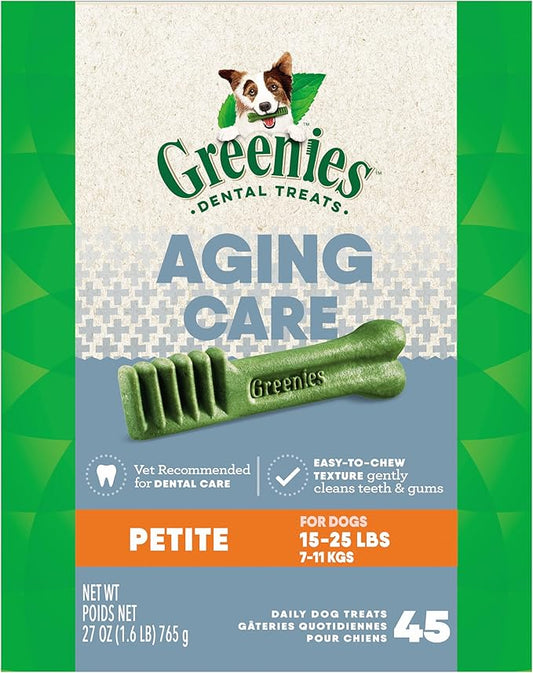 Greenies Aging Care Petite Dental Dog Treats, 27 oz. Pack (45 Treats)
