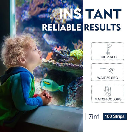 Aquarium Test Strips, 7-Way Aquarium Test Kit for Freshwater Saltwater,50 Strips Quick and Accurate Fish Tank Pond Test Strips,Test Nitrate, Nitrite, Chlorine,Hardness,Alkalinity, Carbonate, Ph
