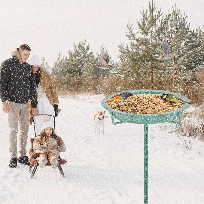 Metal Bird Bath for Outside, 36.2" Height Birdbath Bowl Standing Bird Feeders for Outdoors with 4 Prongs Base Stake, Freestanding Birdfeeders for Garden Yard Lawn Decor (Retro Green)