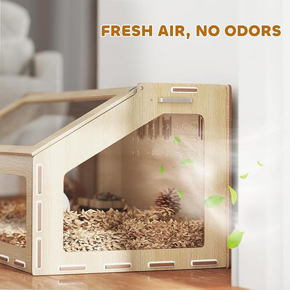 PawHut Hamster Cage with Acrylic Window & Openable Top, 39 inch Rat Cage with Air Vents for Dwarf Hamster, Guinea Pig, Rat, Gerbil, Oak