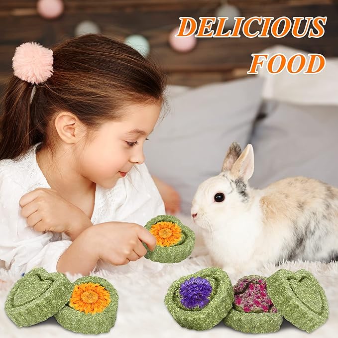 20PCS Bunny Chew Toys, Rabbit Toys for Bunny's Teeth, Chinchilla, Hamster, Guinea Pig & Pig, Organic Timothy Hay Cakes for Teeth Grinding & Dental Health