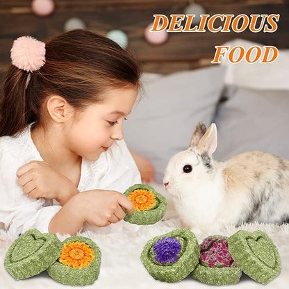 20PCS Bunny Chew Toys, Rabbit Toys for Bunny's Teeth, Chinchilla, Hamster, Guinea Pig & Pig, Organic Timothy Hay Cakes for Teeth Grinding & Dental Health