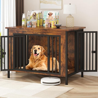 EasyCom Dog Crate Furniture for 1 or 2 Dogs, Heavy Duty Single/Double Dog Crates for Small/Medium/Large Dogs, Dog Kennel Furniture Indoor as TV Stand, Large Size 39.96" L(35-60 Pounds), Brown