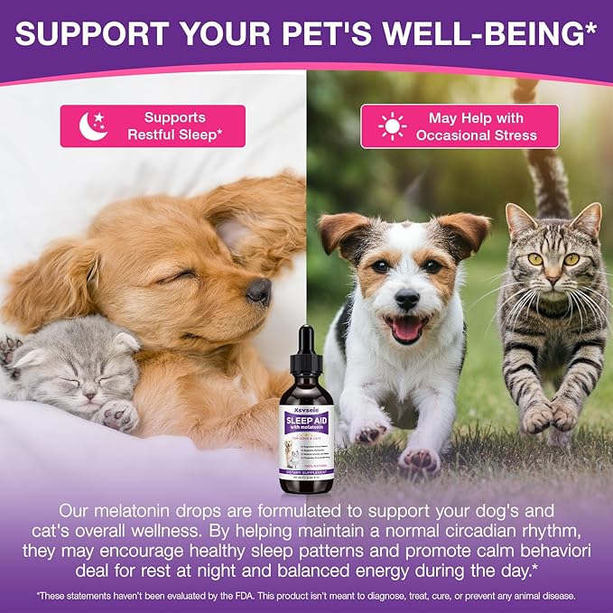 Melatonin for Pets, Dog Melatonin, Melatonin for Dogs Calming, Melatonins for Cats, Promotes Relaxation, Deep Sleep & Calm Behaviour, Reduce Anxiety and Stress, Chicken Flavor - 2Oz