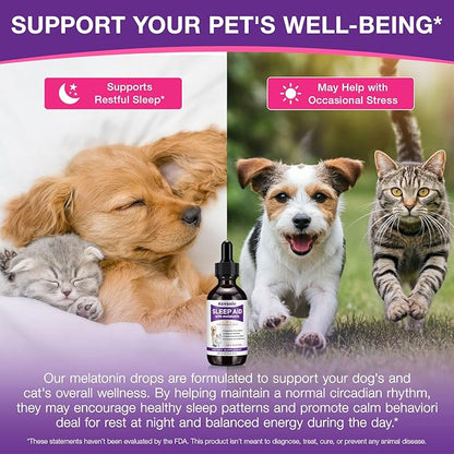 Melatonin for Pets, Dog Melatonin, Melatonin for Dogs Calming, Melatonins for Cats, Promotes Relaxation, Deep Sleep & Calm Behaviour, Reduce Anxiety and Stress, Chicken Flavor - 2Oz