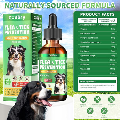 Oral Flea & Tick Support for Dogs, Herbal Liquid with Multivitamins - Dog Flea and Tick Drops Natural Supplement for Skin & Coat Support - Herbal Support Formula for Dogs Oral Supplement