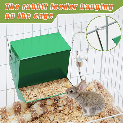 Maxcheck 2 Pack Rabbit Feeder and 12 oz Water Bottle for Cages Pet Food Water Dispenser with Lid Metal Feeders Outside for Guinea Pig Hamsters Chinchillas Gerbils and Other Small Animals (3 Lbs)
