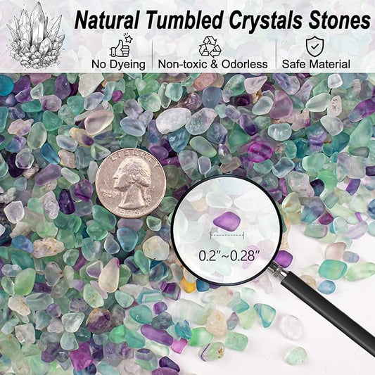 0.5 Lb/230g Fluorite Crystal Chips Stones Decorative Crystal Pebbles, Irregular Shaped Natural Quartz Stones Aquarium Gravel Rocks for Vases Filler, Garden and Fish Tank Decoration