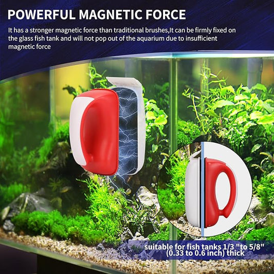 Aquarium Magnetic Brush Fish Tank Cleaner,Fish Glass Cleaner Algae Tool,Double Side Floating Algae Cleaning Tool,Two Algae Scraper,Easy to Clean,Suitable for 1/3 to 5/8 Inch Fish Tank(Medium)