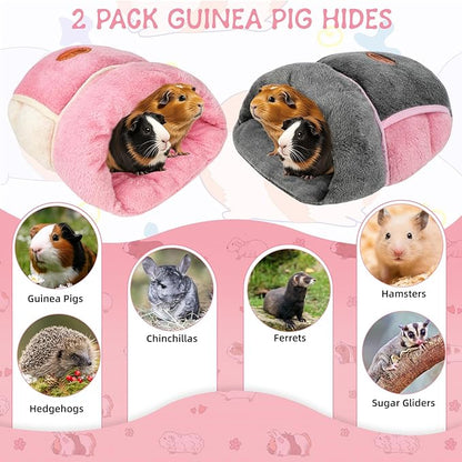 YUEPET 2 Pack Guinea Pig Hideout Portable Guinea Pig Pocket Bedding Cozy Cuddle Sack Snuggle Bag Bunny Bed for Small Animals Hamster Ferret Hedgehog Chinchilla Rabbit Cage Accessories (Grey+Pink)