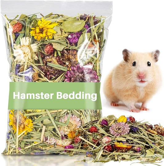 Sukh 200G Hamster Bedding - Flowers & Herbs Odor Control Dwarf Gerbil Robo Katy Habitat Decor Hamster Forage Gerbils Mice Lemmings Degus or Other Small-Sized Pets