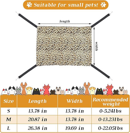 2 Pieces Reversible Cat Hanging Hammock Soft Breathable Pet Cage Hammock with Adjustable Straps and Metal Hooks Double Sided Hanging Bed for Small Dogs Rabbits(Leopard and Dot,M)