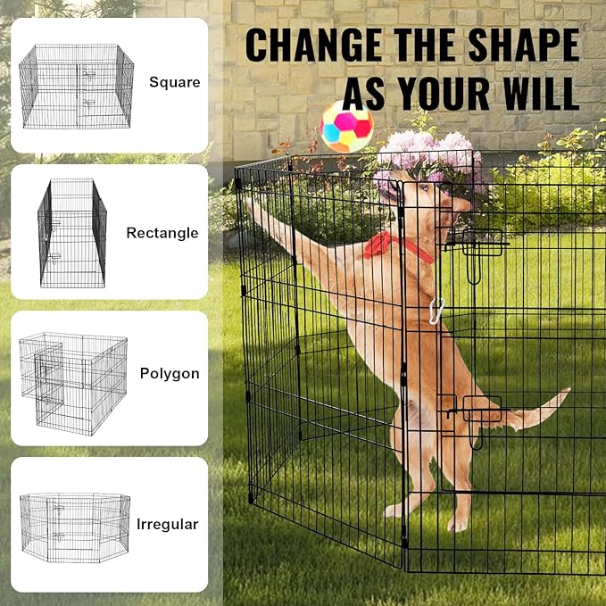 VEVOR Dog Playpen, 8 Pcs 30"H x 24"W Panels Foldable Metal Pet Exercise Pen, Dog Fence Indoor and Outdoor Pen with Door, 600D Oxford Fabric Bottom Pad, Pet Playpen for Dogs, Cats, Other Small Animals
