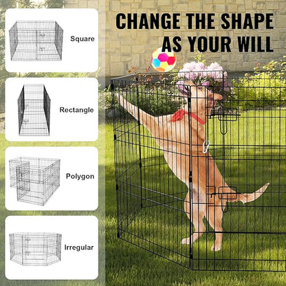 VEVOR Dog Playpen, 8 Pcs 30"H x 24"W Panels Foldable Metal Pet Exercise Pen, Dog Fence Indoor and Outdoor Pen with Door, 600D Oxford Fabric Bottom Pad, Pet Playpen for Dogs, Cats, Other Small Animals