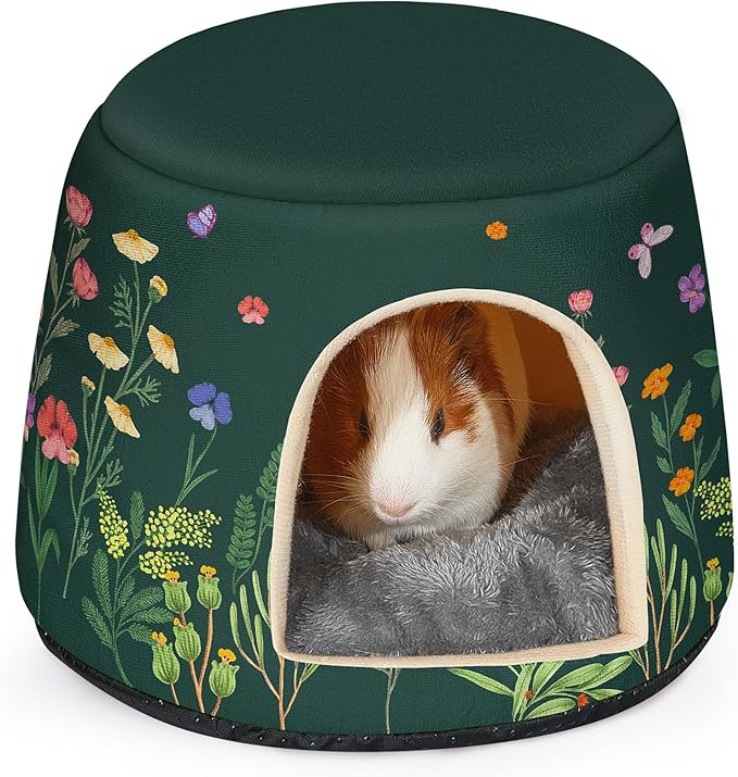Glittme Guinea Pig Hideout, 2 in 1 Guinea Pig Bed with Removable Pad, Washable Bunny Bed, Foldable Guinea Pig Accessories for Guinea Pig Cages, Guinea Pig, Bunny, Hamster, Hedgehog, Rabbit, Forest