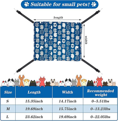 2 Pieces Reversible Cat Hanging Hammock Soft Breathable Pet Cage Hammock with Adjustable Straps and Metal Hooks Double Sided Hanging Bed for Small Dogs Rabbits(Cat and Plaid,S)