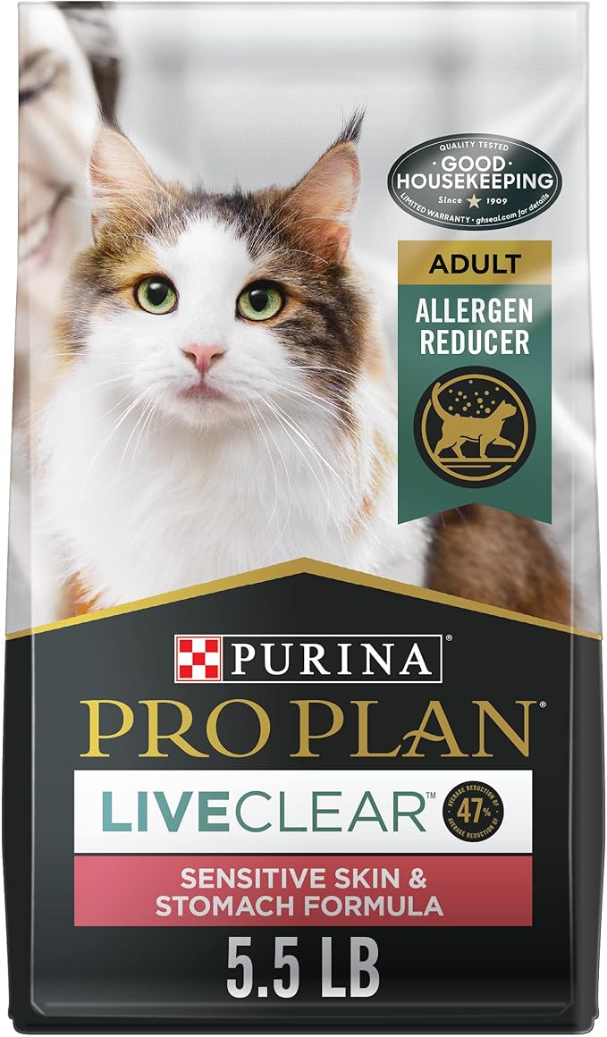 Purina Pro Plan Allergen Reducing, Sensitive Skin & Stomach, High Protein Cat Food, LIVECLEAR Turkey and Oatmeal Formula - 5.5 lb. Bag