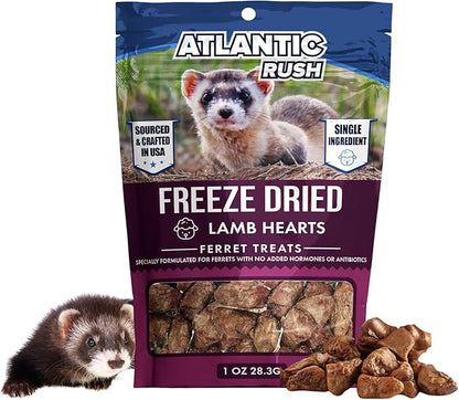 Atlantic Rush Freeze Dried Small Pet Treats - Resealable Bag of Turkey Heart Treats for Ferrets - Ferret Snacks - Single Ingredient Ferret Food with No Preservatives Or Fillers- Small Animals Treats