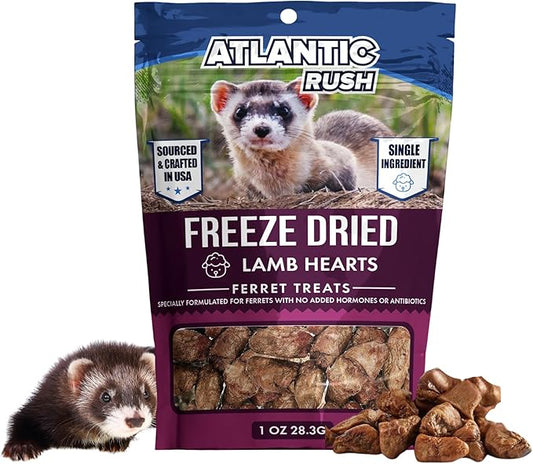 Atlantic Rush Freeze Dried Small Pet Treats - Resealable Bag of Turkey Heart Treats for Ferrets - Ferret Snacks - Single Ingredient Ferret Food with No Preservatives Or Fillers- Small Animals Treats