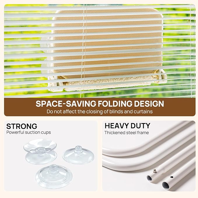 Mewoo Cat Window Perch, Cordless Window Hammock with Steel Frame and Removable Soft Cover, Embeded Cat Seat with 4 Strong Suction Cups (Grey, 1 Pack)